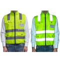 Gilet de sécurité vert fluo de haute visibilité 4 poches multifonctionnelles avec fermeture à glissière avant et rubans réfléchissants